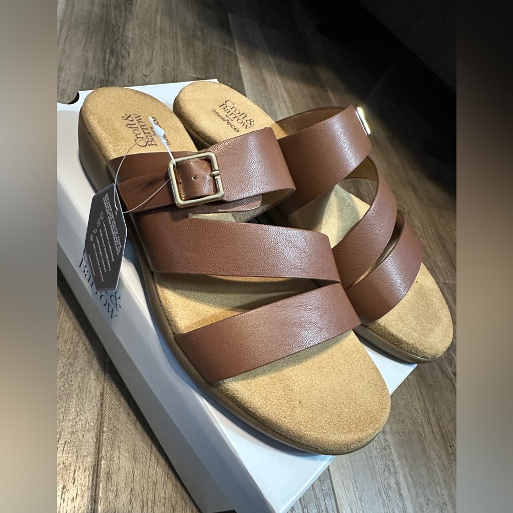 Croft & Barrow Brown Leather Sandals with Adjustable Buckle